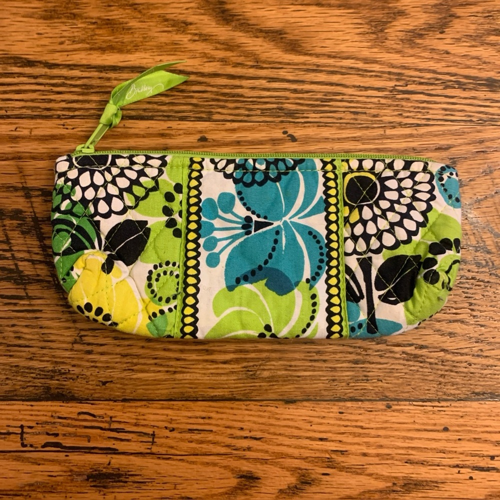 Vera Bradley Teal Blue Lime Green Black Floral Quilted Cosmetic Pouch